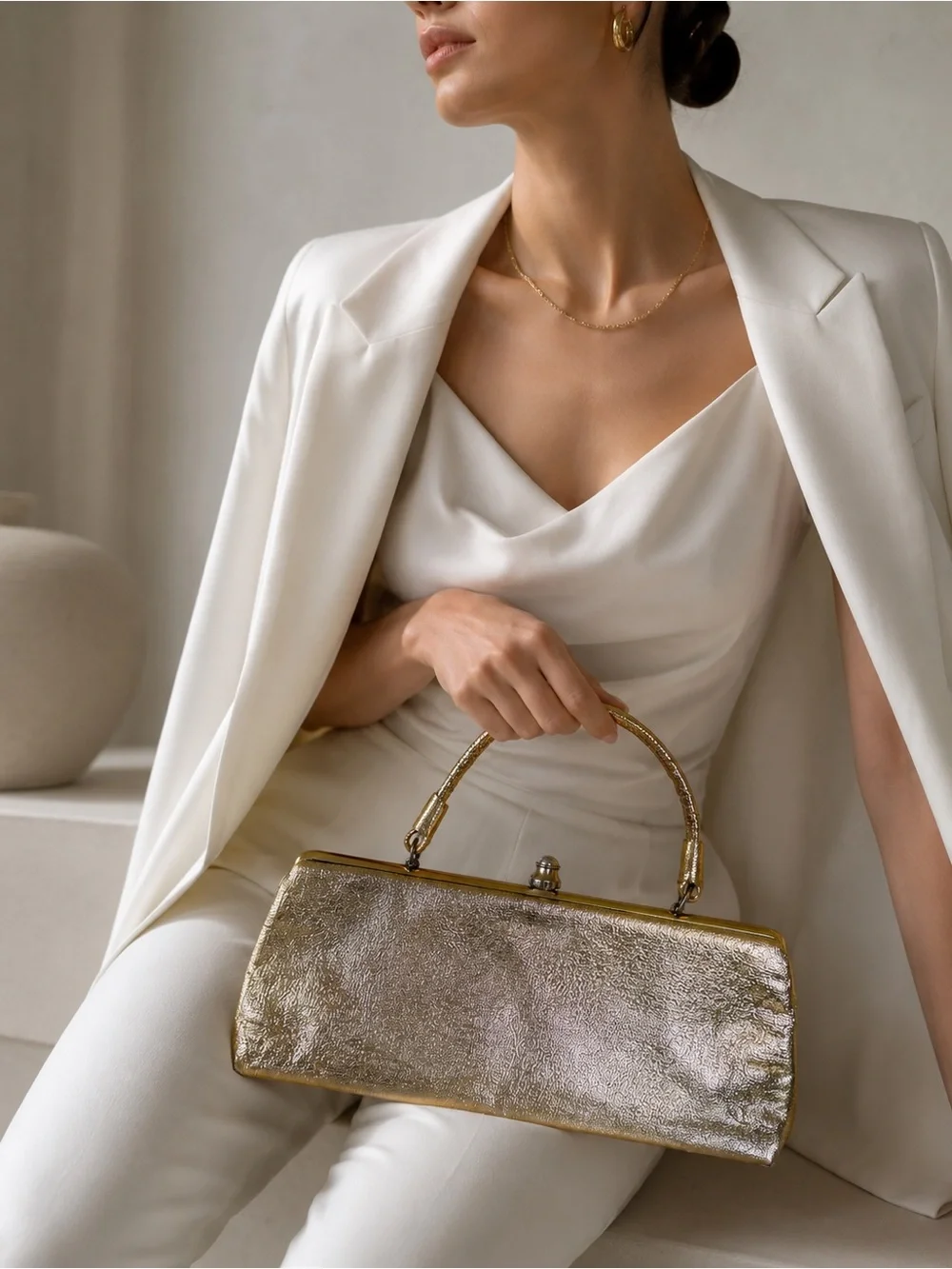 Vintage Metallic Gold Top Handle Handbag